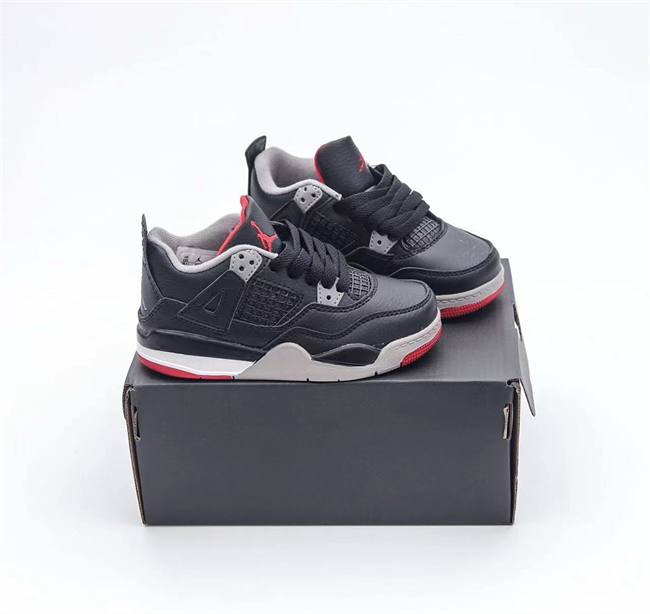 Youth Running weapon Super Quality Air Jordan 4 Black Shoes 052